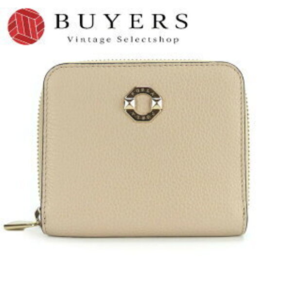 Furla Handbags - Furla bifold wallet beige leather studs compact round zipper